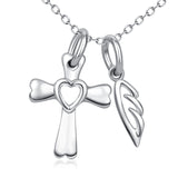 925 Sterling Silver Cross Love Heart Angel Wing Necklace For Women Friends