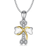 925 Sterling Silver Lovely Dog Bone Cross Two-Tone Necklace