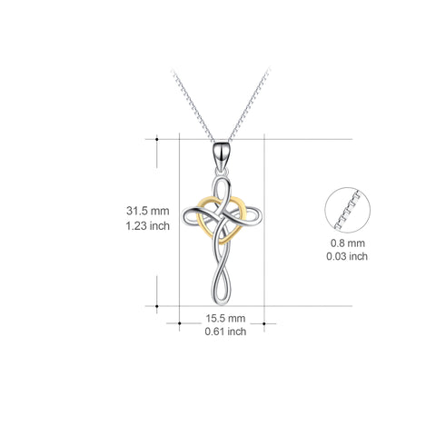 925 Sterling Silver Two-Tone Love Heart Cross Shape Simple Necklace
