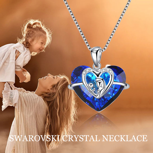 925 Sterling Silver Mother Daughter Necklace with Crystals