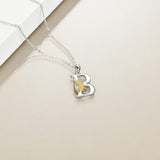 925 Sterling Silver Sunflower Initial Necklace