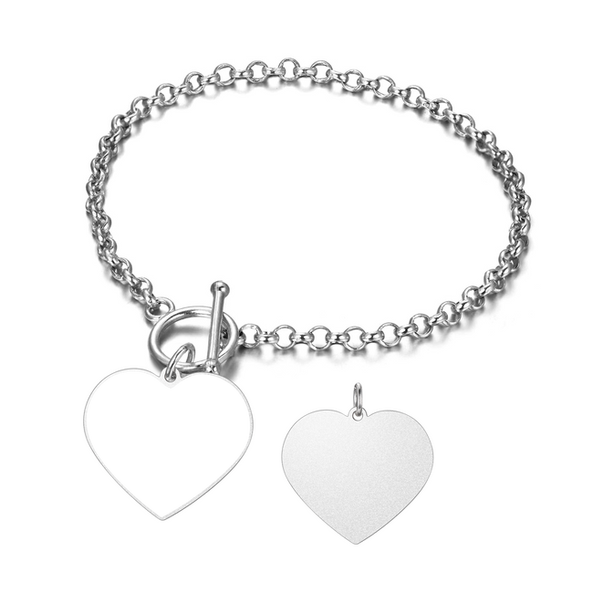 925 Sterling Silver Personalized  Heart Engraved Photo Bracelet