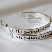 925 Sterling Silver PersonalizedHand Stamped Cuff BangleAdjustable 6”-7.5”-White Gold Plated