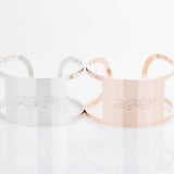 925 Sterling Silver Personalized Monogram Cuff Bracelet Adjustable 6”-7.5”-White Gold/Rose Gold Plated