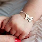 925 Sterling Silver Personalized  Butterfly Baby Engraved Bracelet -White Gold Plated