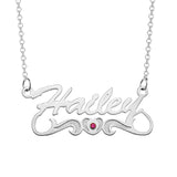 925 Sterling Silver Personalized Script Name with Birthstone Heart Tail  Necklace Adjustable Chain 16"-20"