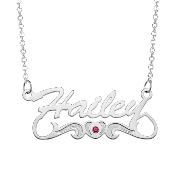 925 Sterling Silver Personalized Script Name with Birthstone Heart Tail  Necklace Adjustable Chain 16"-20"