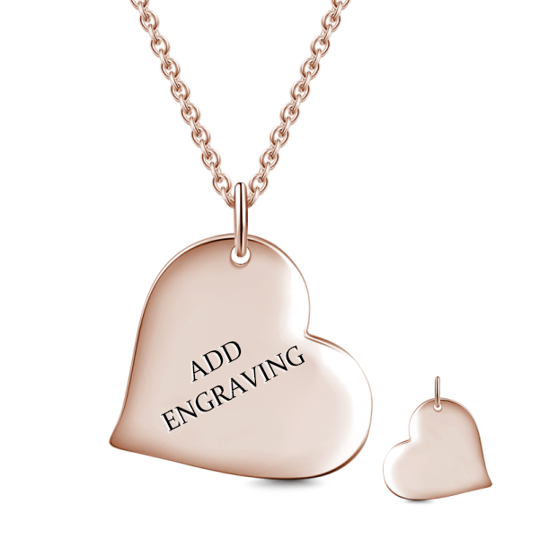 14K Gold Personalized Heart Engravable  Hang Tag Necklace Adjustable 16”-20”