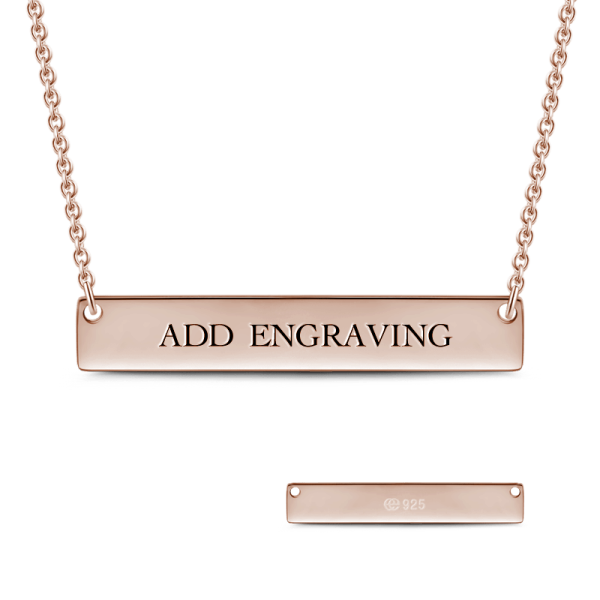 14K Gold Engravable Bar Necklace Adjustable Chain-White Gold/Yellow Gold/Rose Gold