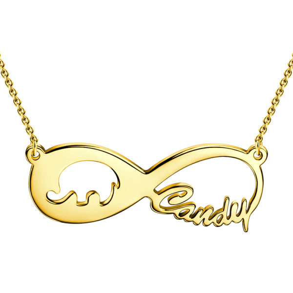 Elephant 14K Gold  Personalized Infinity Name Necklace Adjustable Chain - White Gold/Yellow Gold/Rose Gold
