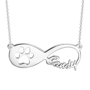 Copper/925 Sterling Silver Personalized Pawprint Infinity Name NecklaceAdjustable 16”-20”