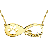 14K Gold Pawprint Infinity Name Necklace Adjustable Chain- White Gold/Yellow Gold/Rose Gold