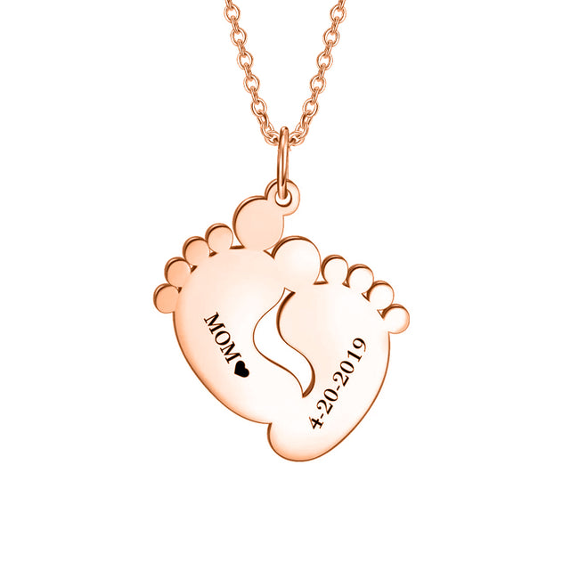 yafeini Custom Name Necklace Personalized Jewelry Copper 925 Sterling Silver Yellow White Rose Adjustable 16”-20” - Birthday Hang Tag Memories Necklace, Baby Feet