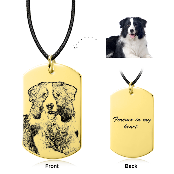 14K Gold Pet Personalized Engraved Photo Necklace