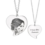925 Sterling Silver Personalized Heart Engraved Photo Necklace Adjustable 16"-20"