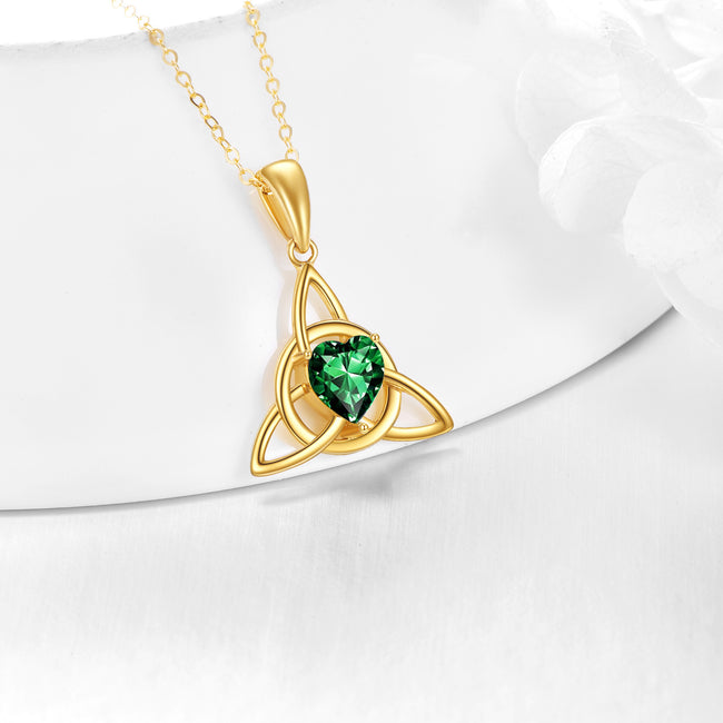 14K Solid Gold Celtic Knot Necklace Irish Triquetra Jewelry Gifts