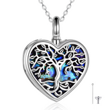 Urn Necklace for Ashes Sterling Silver Tree of Life Cremation Jewelry for Ashes Heart Abalone Shell Memory Jewelry for Women