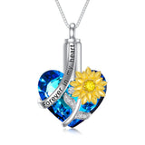 Sunflower Urn Necklace for Ashes s925 Sterling Silver with Crystal Cremation Necklace Memorial Jewelry Keepsake w/Funnel Filler for Women